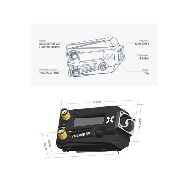Видеоприемник Foxeer Wildfire 5.8GHz 72CH Dual Receiver VD-00005 фото