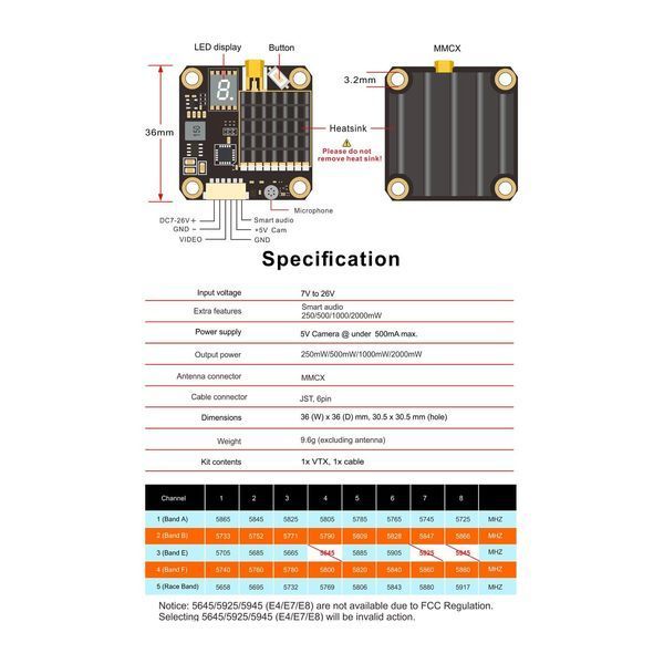Видеопередатчик AKK FX2 Dominator VTX 5.8G 2W AKK-FX2DVTX фото