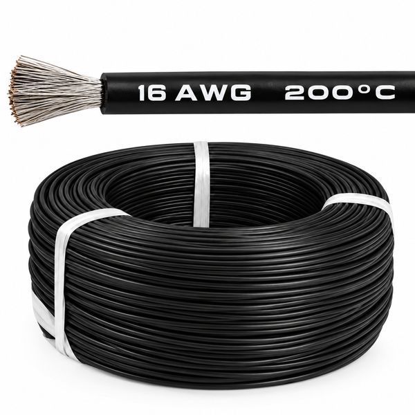 Провод силиконовый чёрный 16 AWG 200 м AK-00042 фото